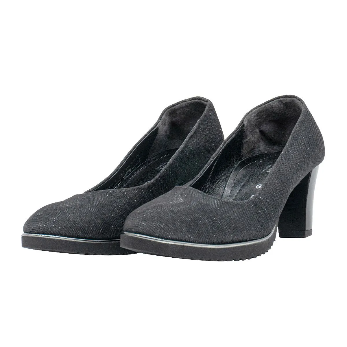 Gabor Glitter Almond Toe High-Heel Shoes Fabric Black Colour For Women