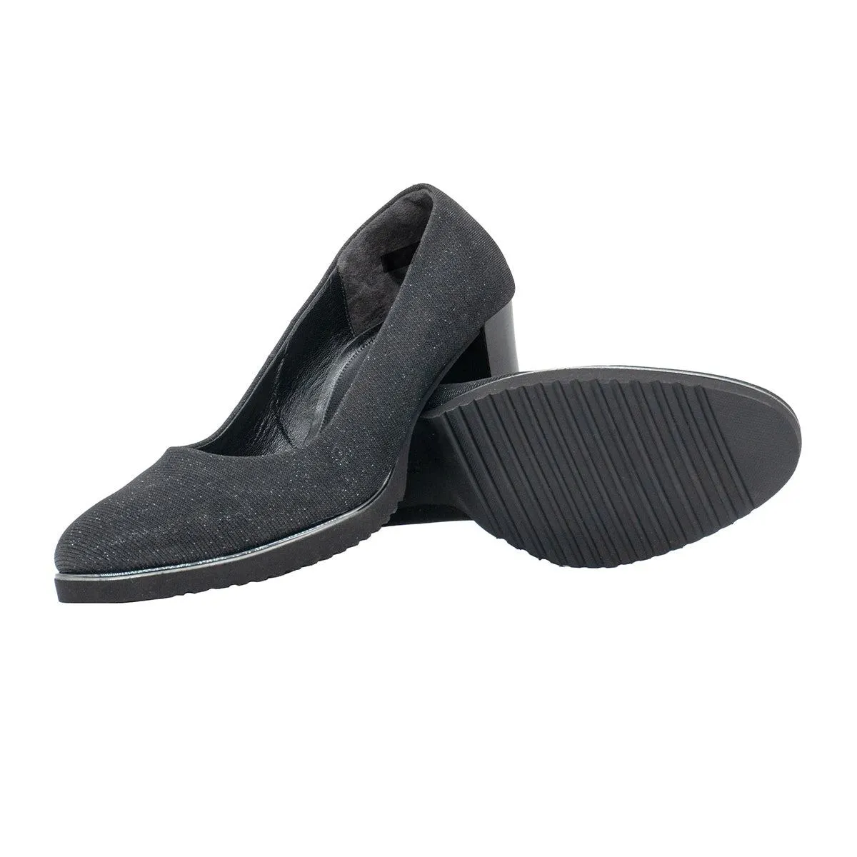 Gabor Glitter Almond Toe High-Heel Shoes Fabric Black Colour For Women