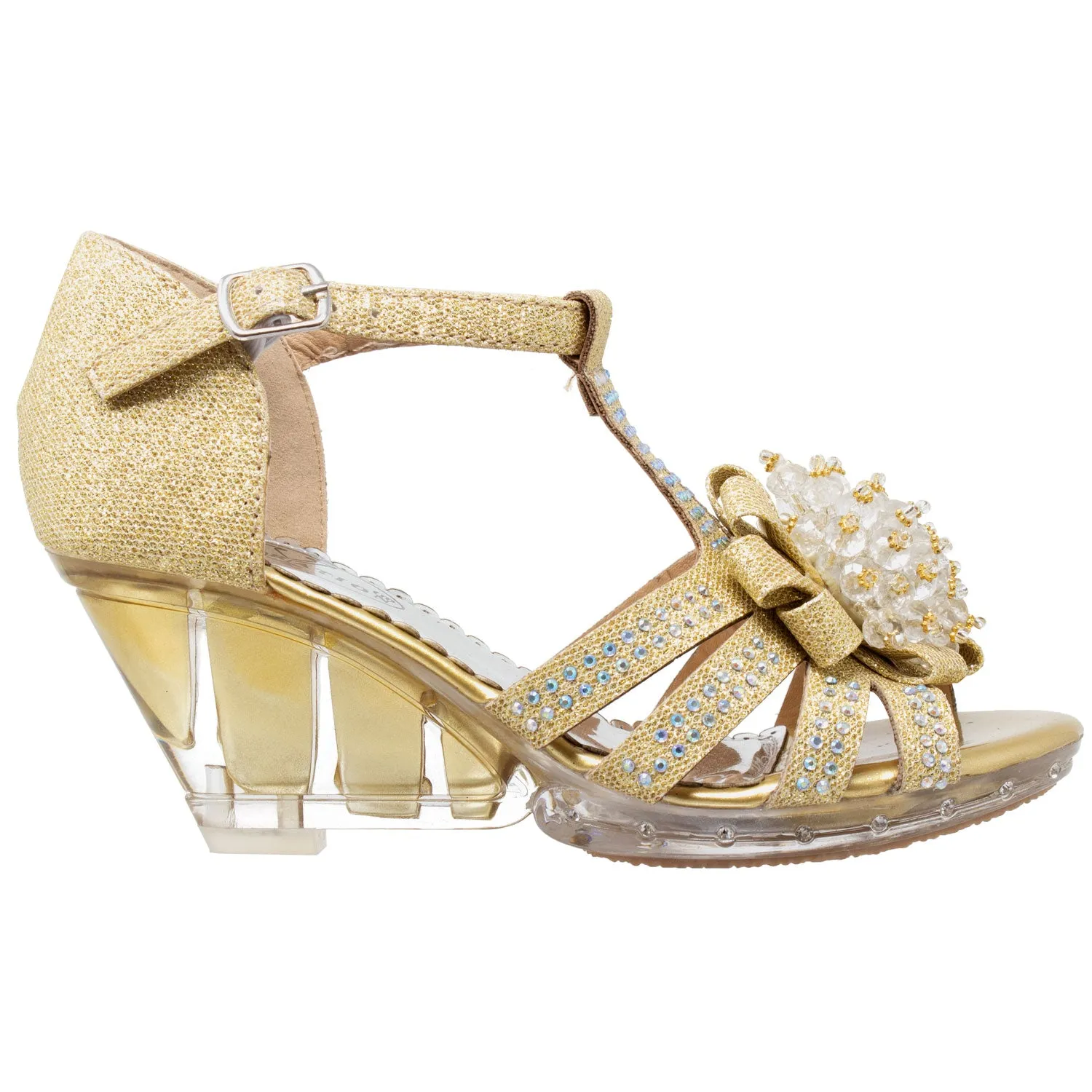Generation Y Girl's T-Strap Beaded Glit Painted Wedge Sandal