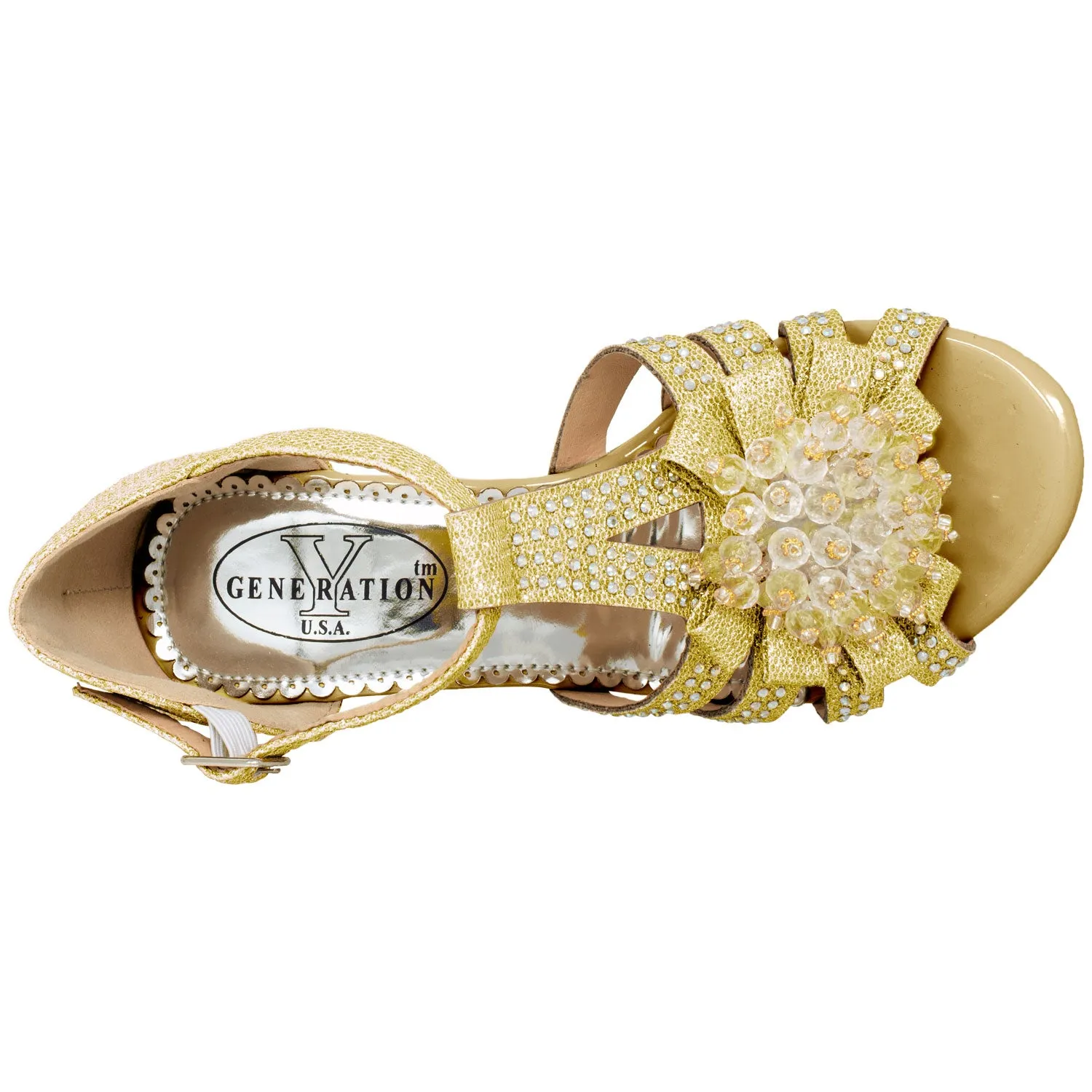 Generation Y Girl's T-Strap Beaded Glit Painted Wedge Sandal