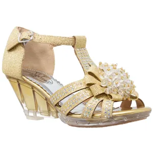 Generation Y Girl's T-Strap Beaded Glit Painted Wedge Sandal