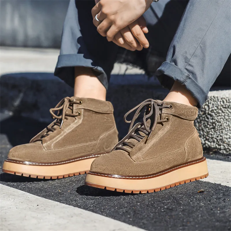 Genuine Leather Casual Platform Retro Ankle Boots - GlamzLife
