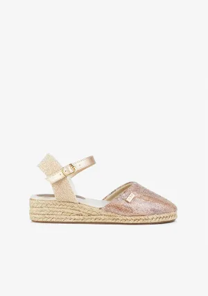 Girl's Beige Wedge Espadrilles