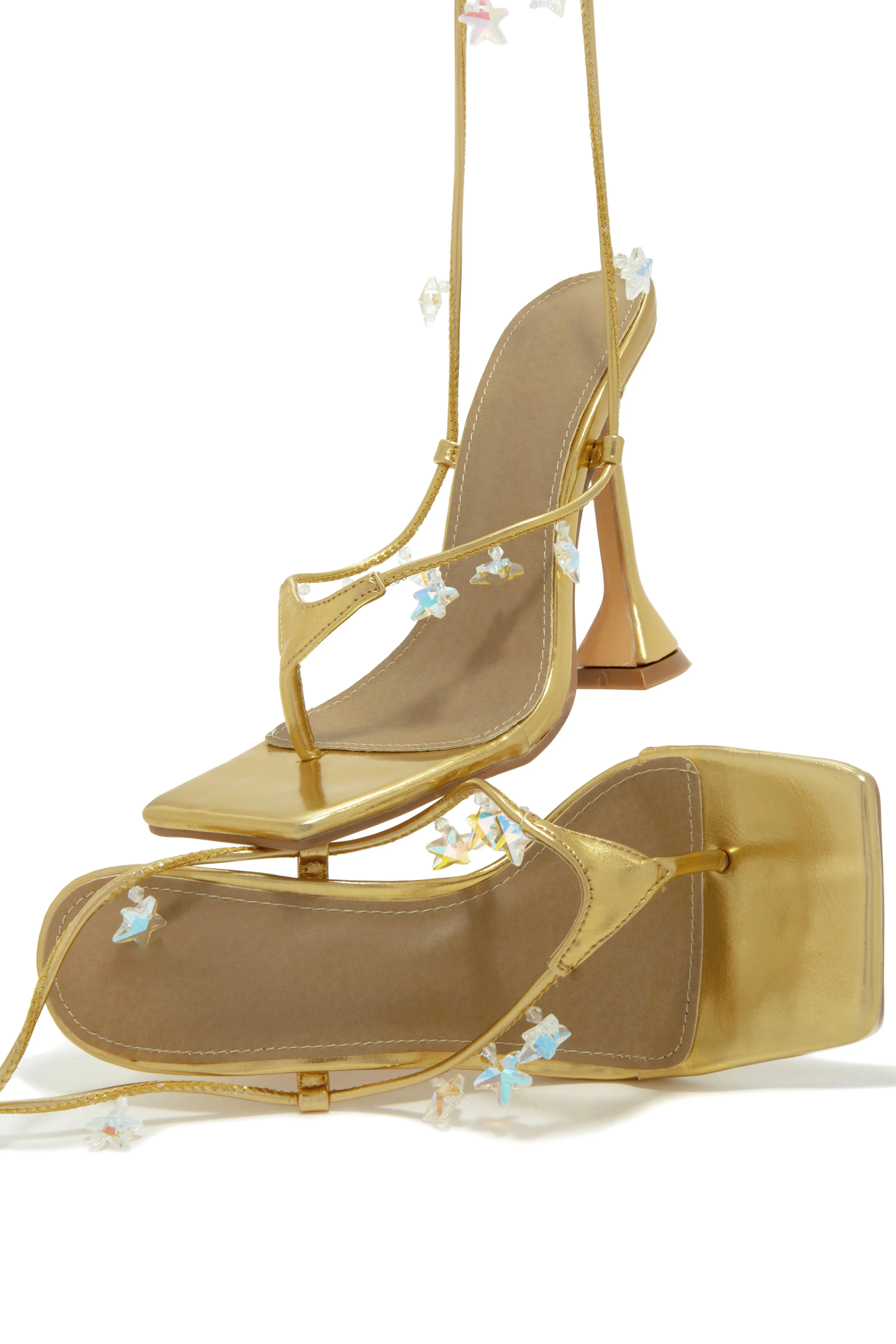 Haven Lace Up High Heels - Gold