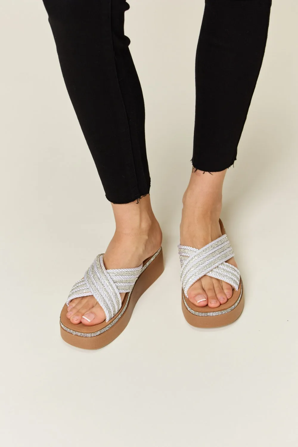 Hazel Blues® |  Forever Link Rhinestone Platform Wedge Sandals