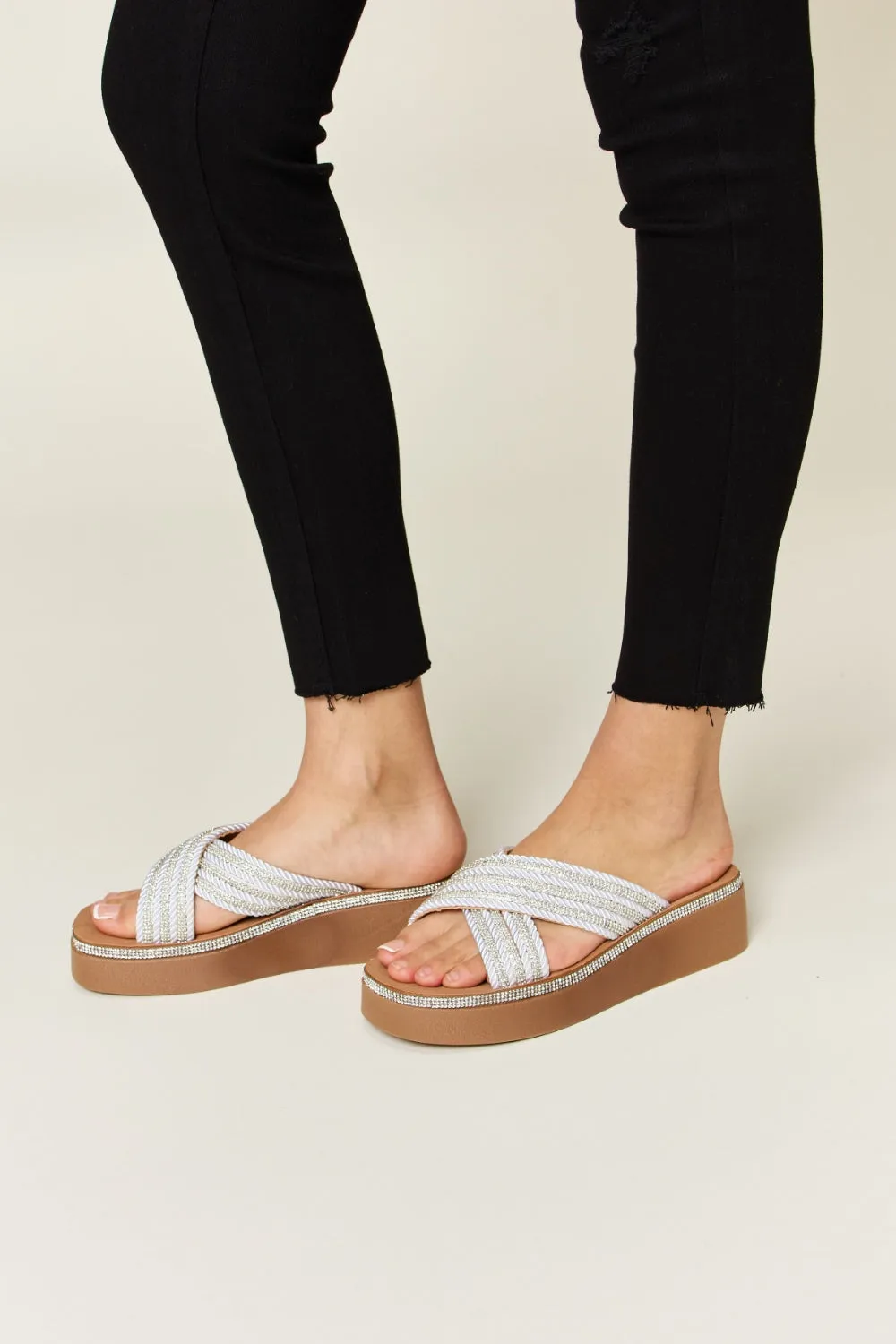 Hazel Blues® |  Forever Link Rhinestone Platform Wedge Sandals