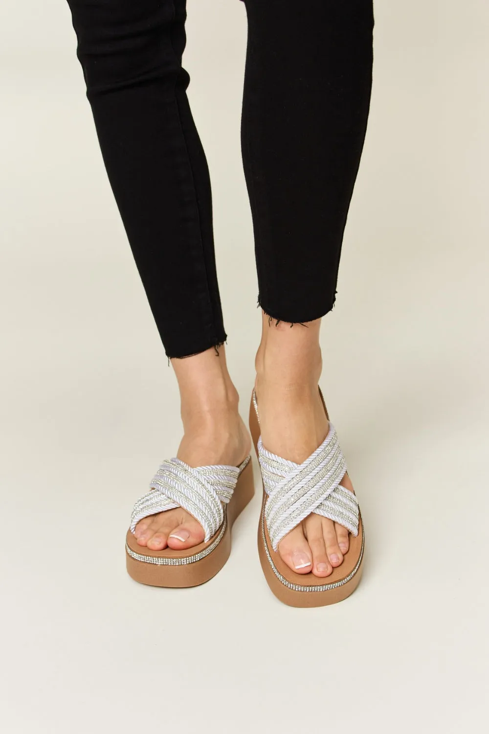 Hazel Blues® |  Forever Link Rhinestone Platform Wedge Sandals