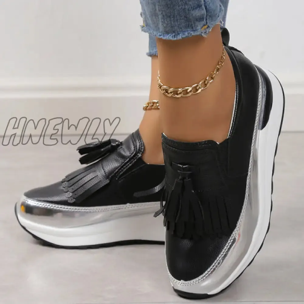 Hnewly - Black Casual Sportswear Patchwork Contrast Round Comfortable Out Door Shoes