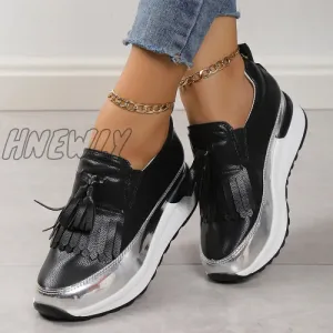 Hnewly - Black Casual Sportswear Patchwork Contrast Round Comfortable Out Door Shoes