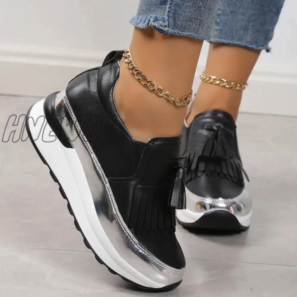 Hnewly - Black Casual Sportswear Patchwork Contrast Round Comfortable Out Door Shoes