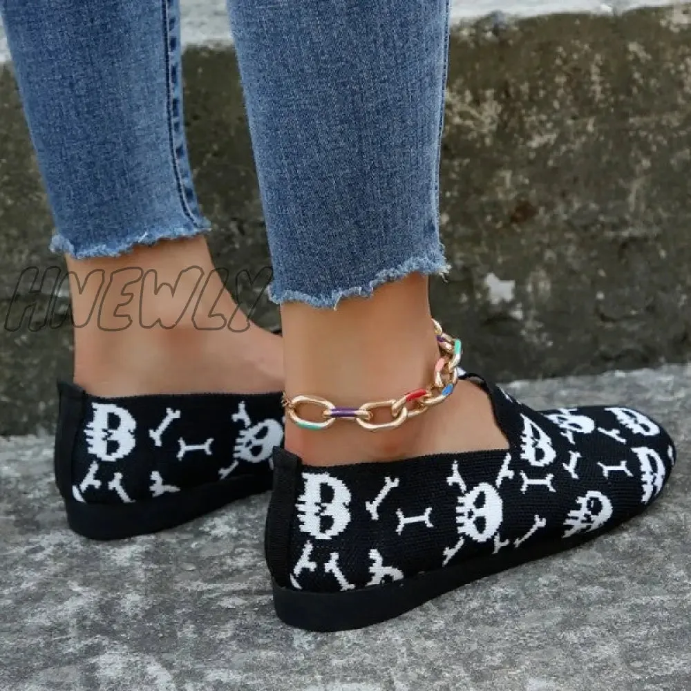 Hnewly - Halloween Black Casual Patchwork Round Comfortable Shoes