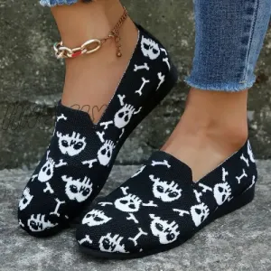 Hnewly - Halloween Black Casual Patchwork Round Comfortable Shoes