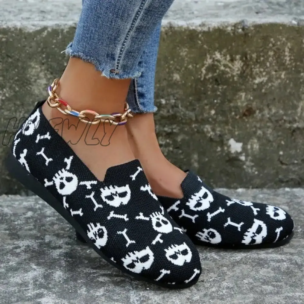 Hnewly - Halloween Black Casual Patchwork Round Comfortable Shoes