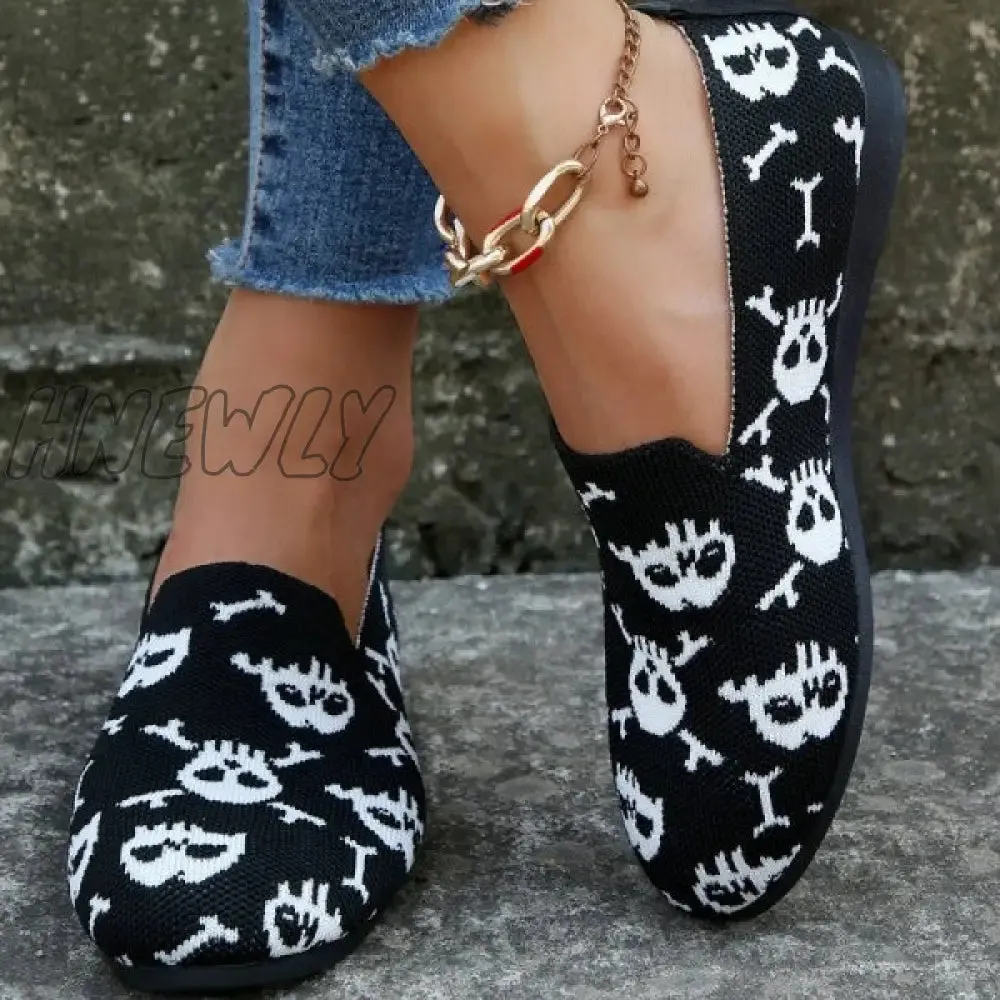Hnewly - Halloween Black Casual Patchwork Round Comfortable Shoes