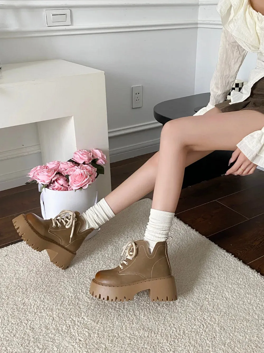 Hnzxzm Women's Boots 2024 Autumn/winter New Ins Trendy British Style Short Boots Korean Version Student Thick Bottom Single