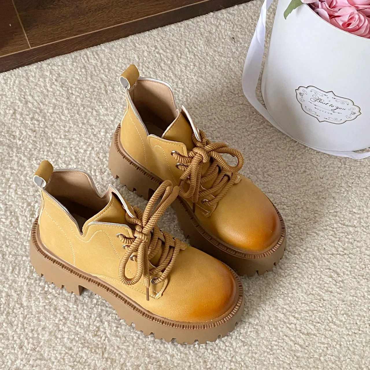 Hnzxzm Women's Boots 2024 Autumn/winter New Ins Trendy British Style Short Boots Korean Version Student Thick Bottom Single