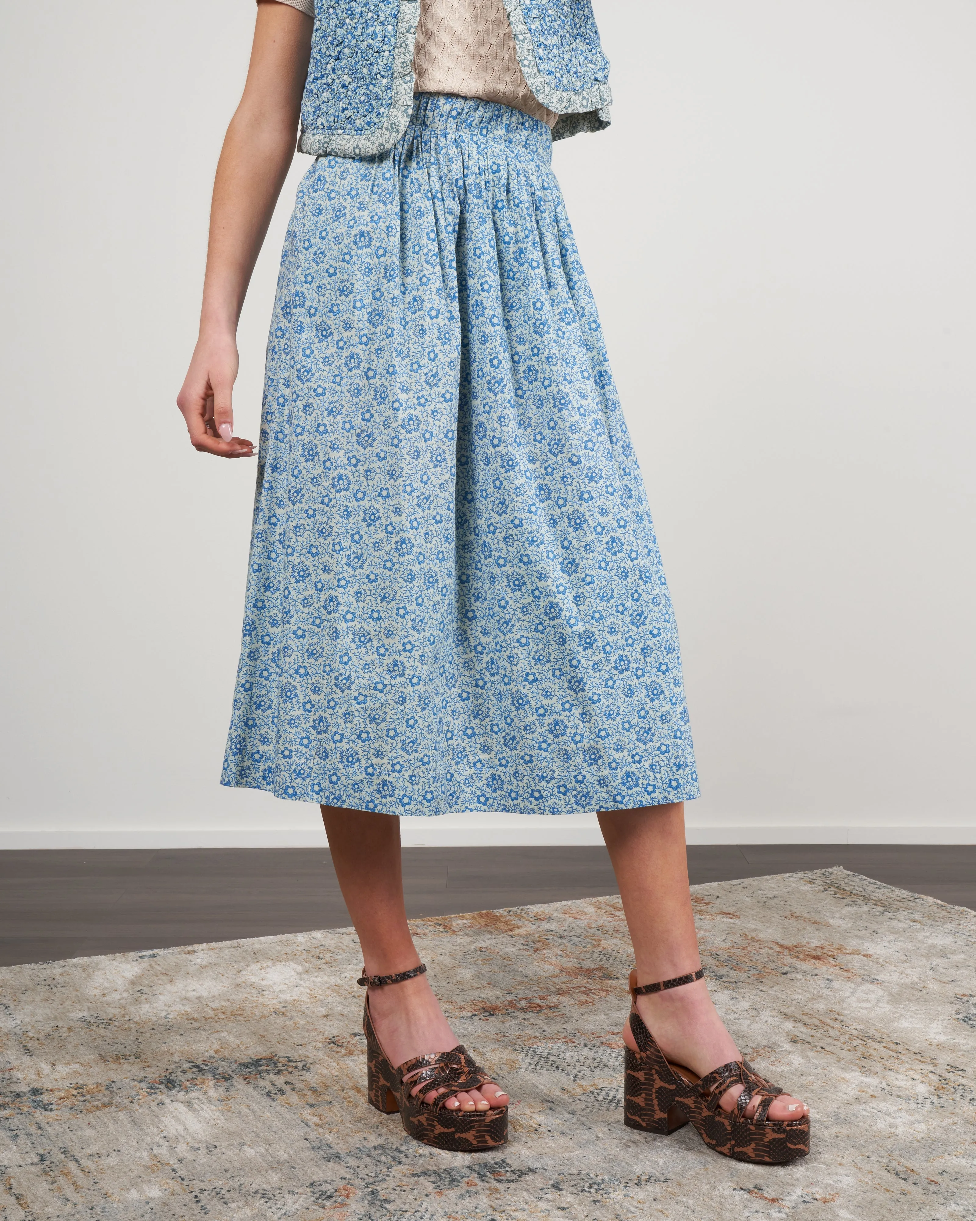 ida print a-line skirt - blue