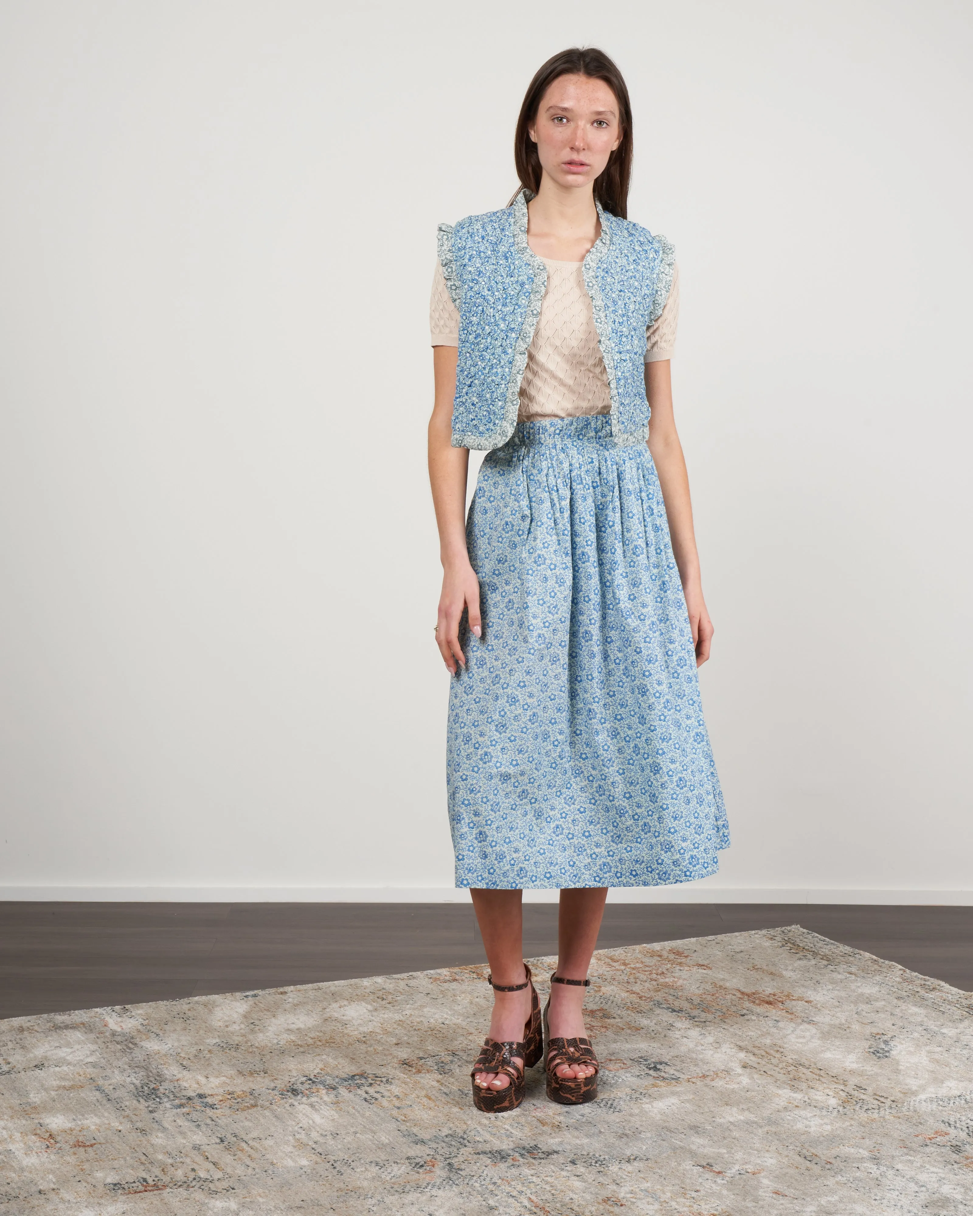 ida print a-line skirt - blue