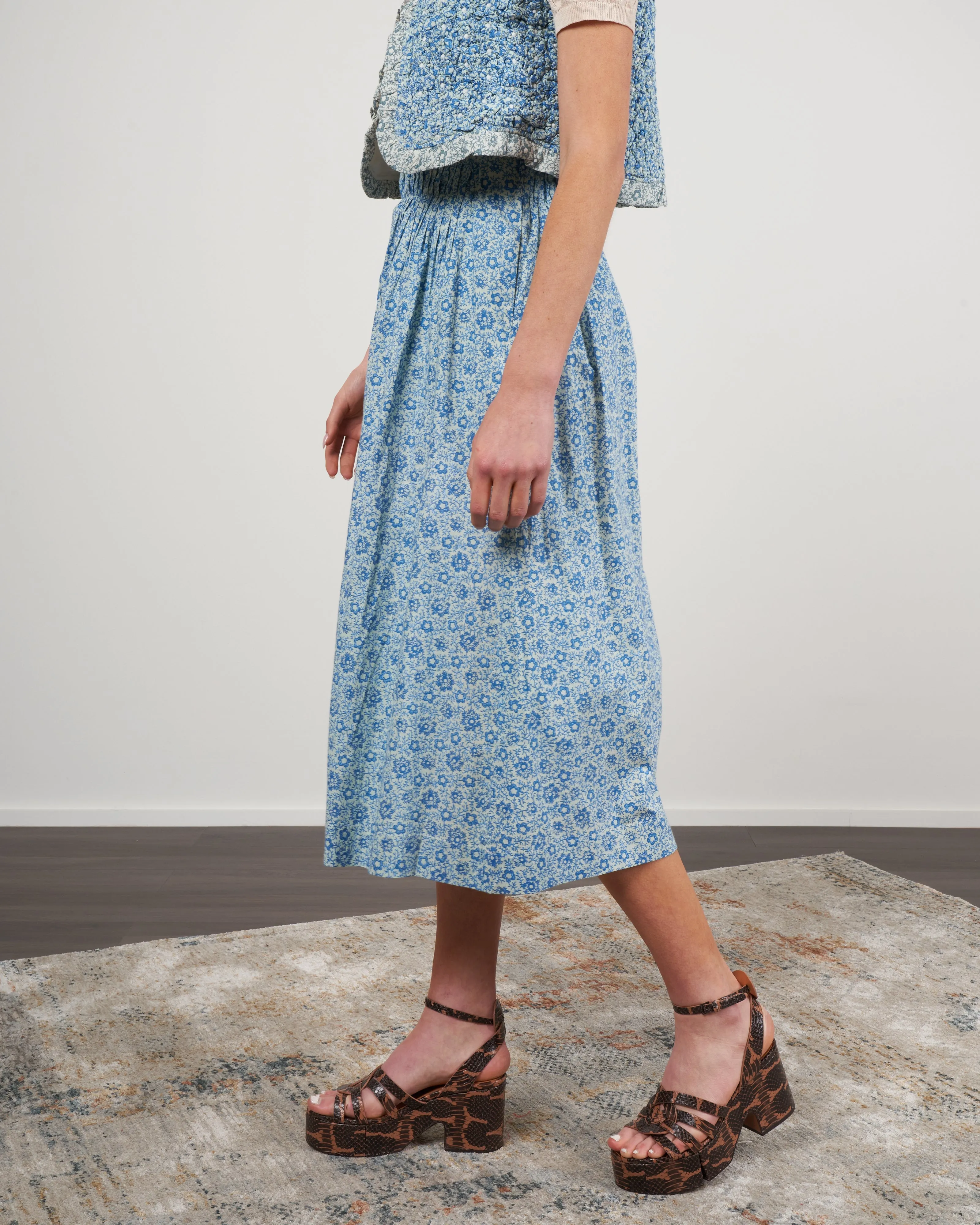 ida print a-line skirt - blue