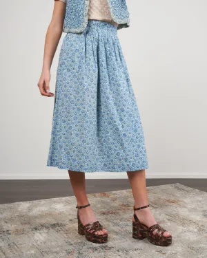 ida print a-line skirt - blue