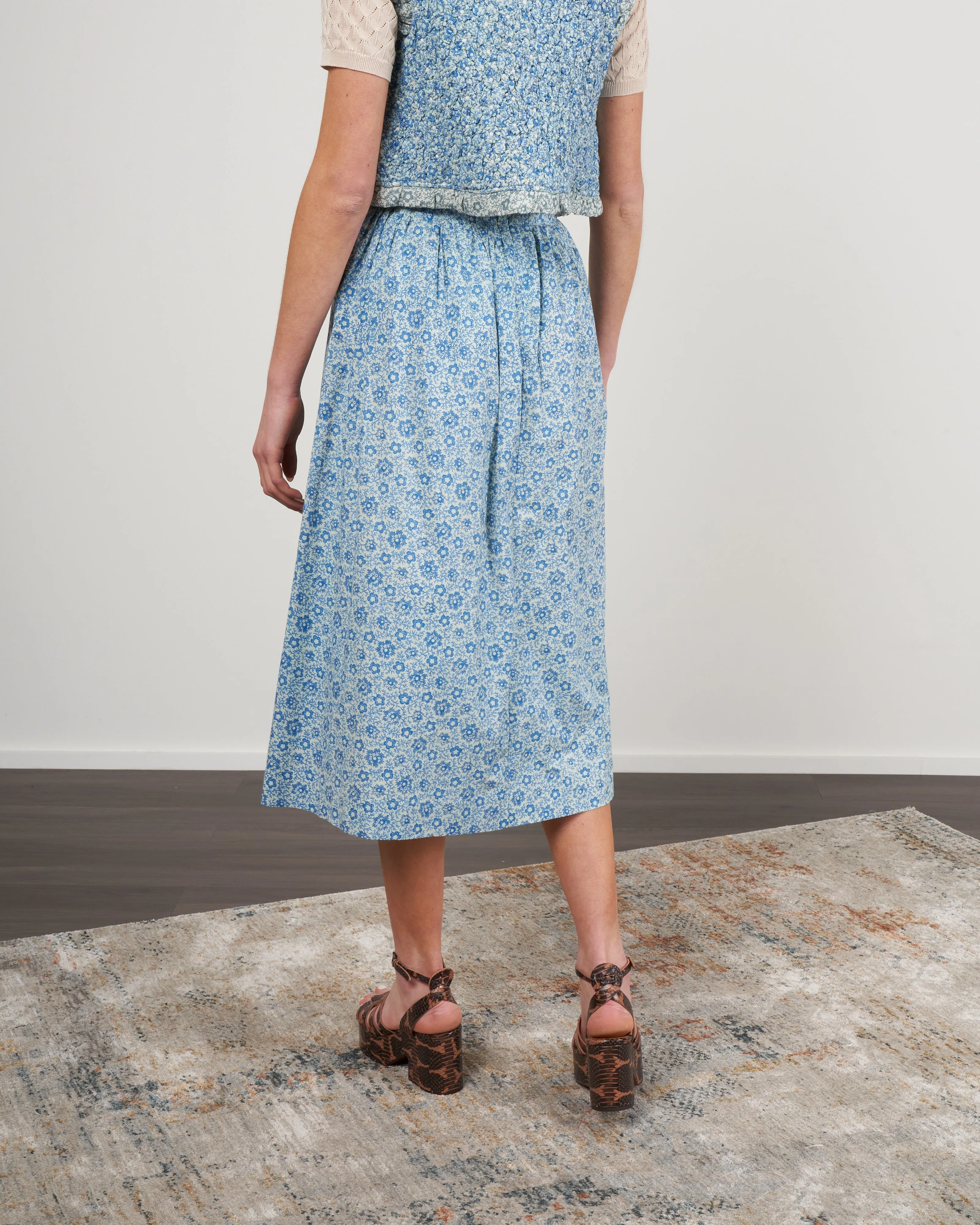 ida print a-line skirt - blue