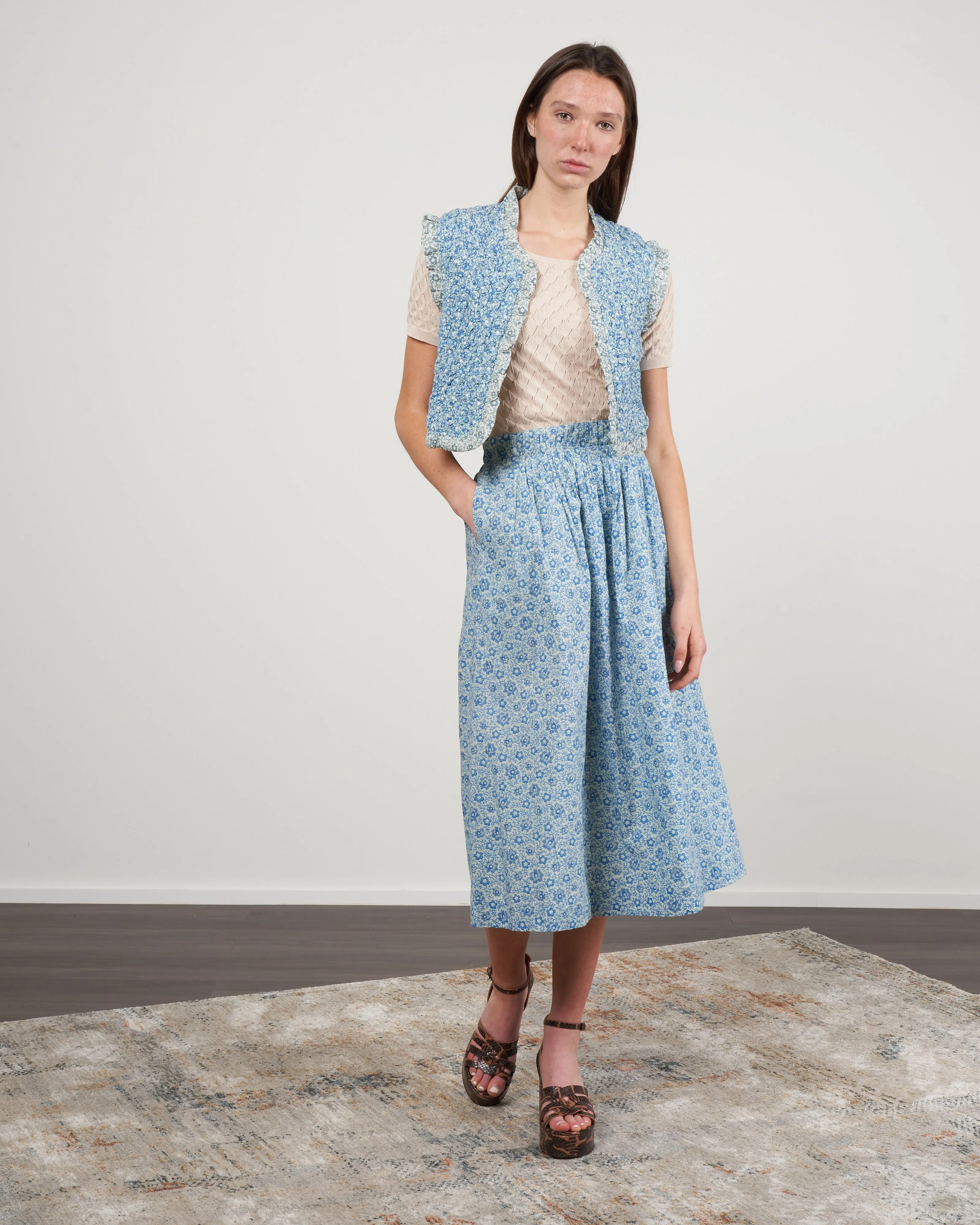 ida print quilted vest - blue
