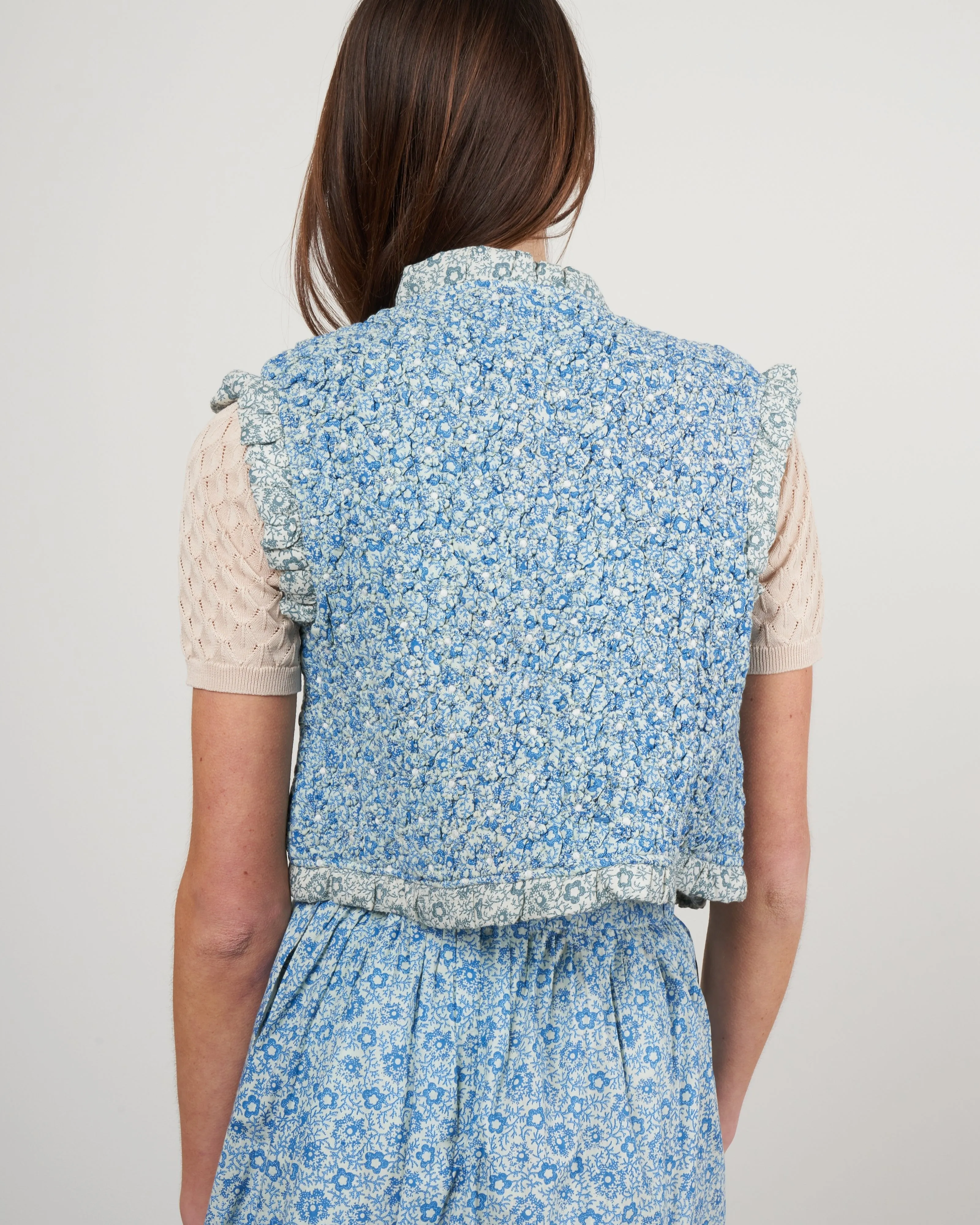 ida print quilted vest - blue