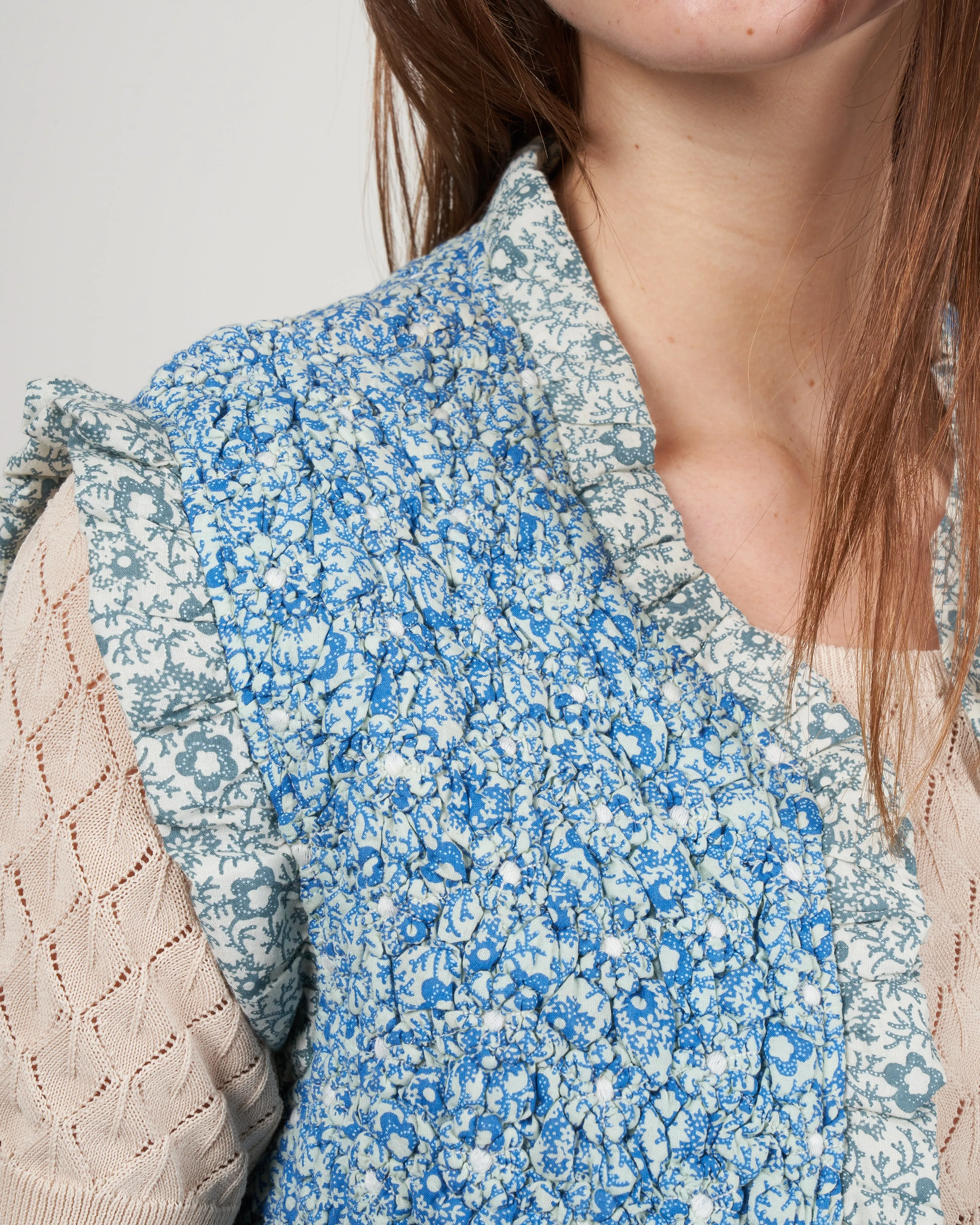ida print quilted vest - blue