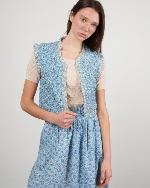 ida print quilted vest - blue