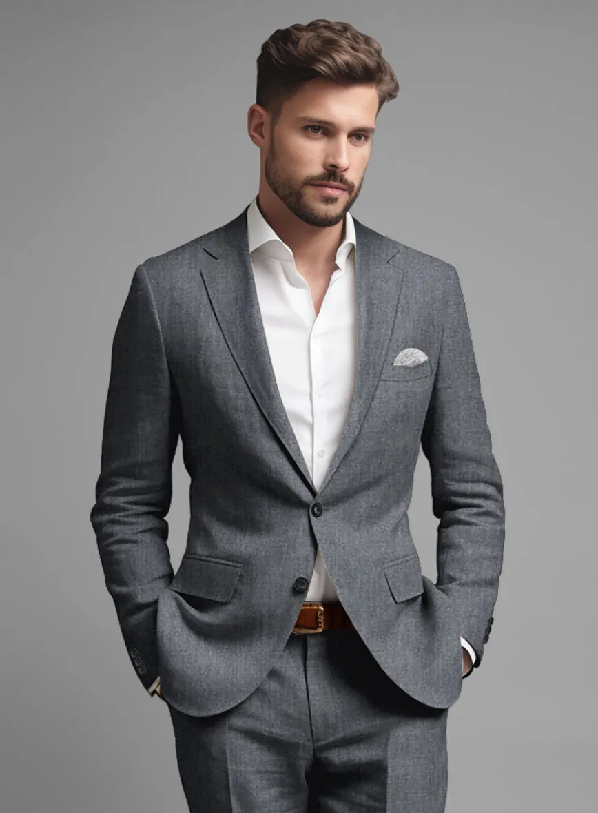 Italian Khyber Gray Blue Linen Suit