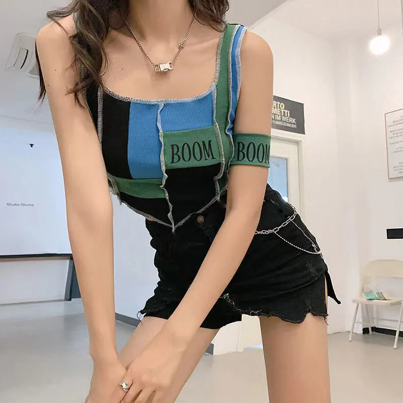 JOSKAA Fashion woman tops y2k style tank topPrinted Patchwork Monogram Tank Top