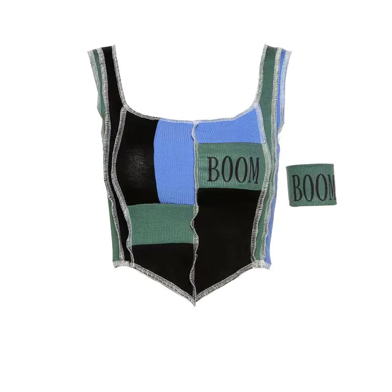 JOSKAA Fashion woman tops y2k style tank topPrinted Patchwork Monogram Tank Top