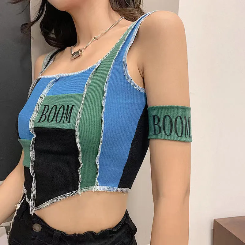 JOSKAA Fashion woman tops y2k style tank topPrinted Patchwork Monogram Tank Top