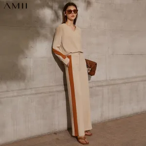 Joskaa Graduation Gift  AMII Minimalism Summer Blouse For Women Fashion Vneck Patchwork Women's Shirt Causal High Waist Loose Women's Pants 12130088