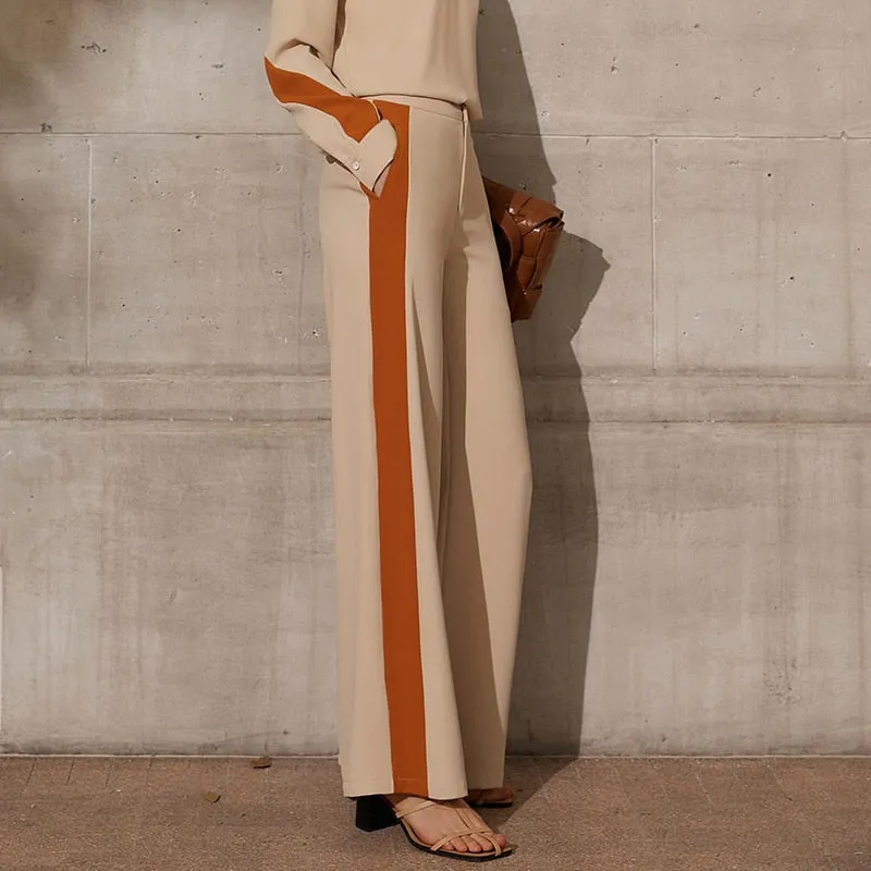 Joskaa Graduation Gift  AMII Minimalism Summer Blouse For Women Fashion Vneck Patchwork Women's Shirt Causal High Waist Loose Women's Pants 12130088