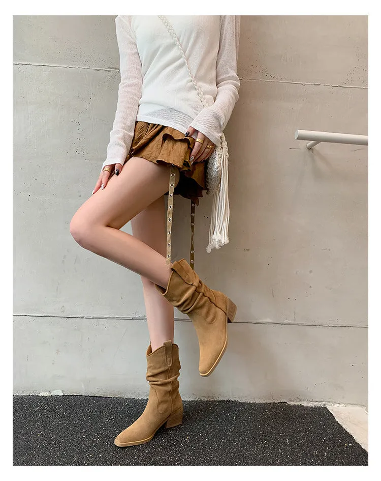 KalonBd sleeve Mid-Heel Stacked Boots