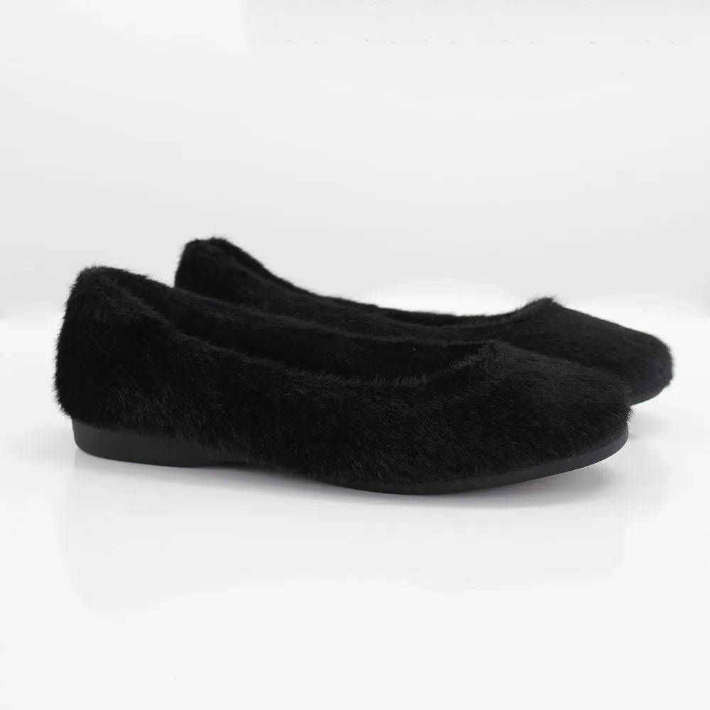 Kids Girl Faux Fur Flat Shoes,Black