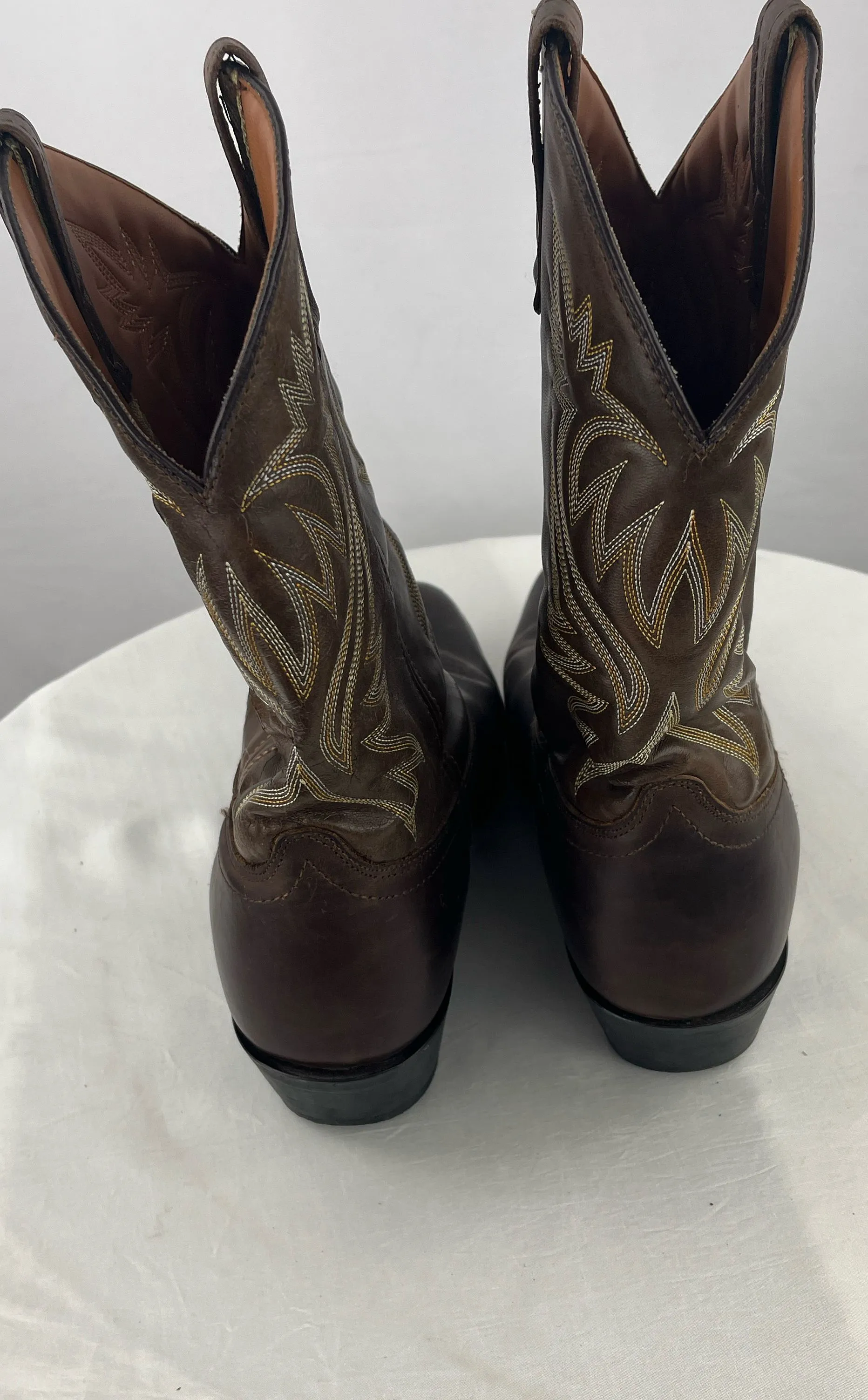 Laredo Men's Brown Distressed Leather Tan Yellow Inlay Cowboy Boots Size 11 EW