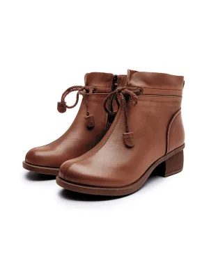 Leather Handmade Chunky Retro Short Boots