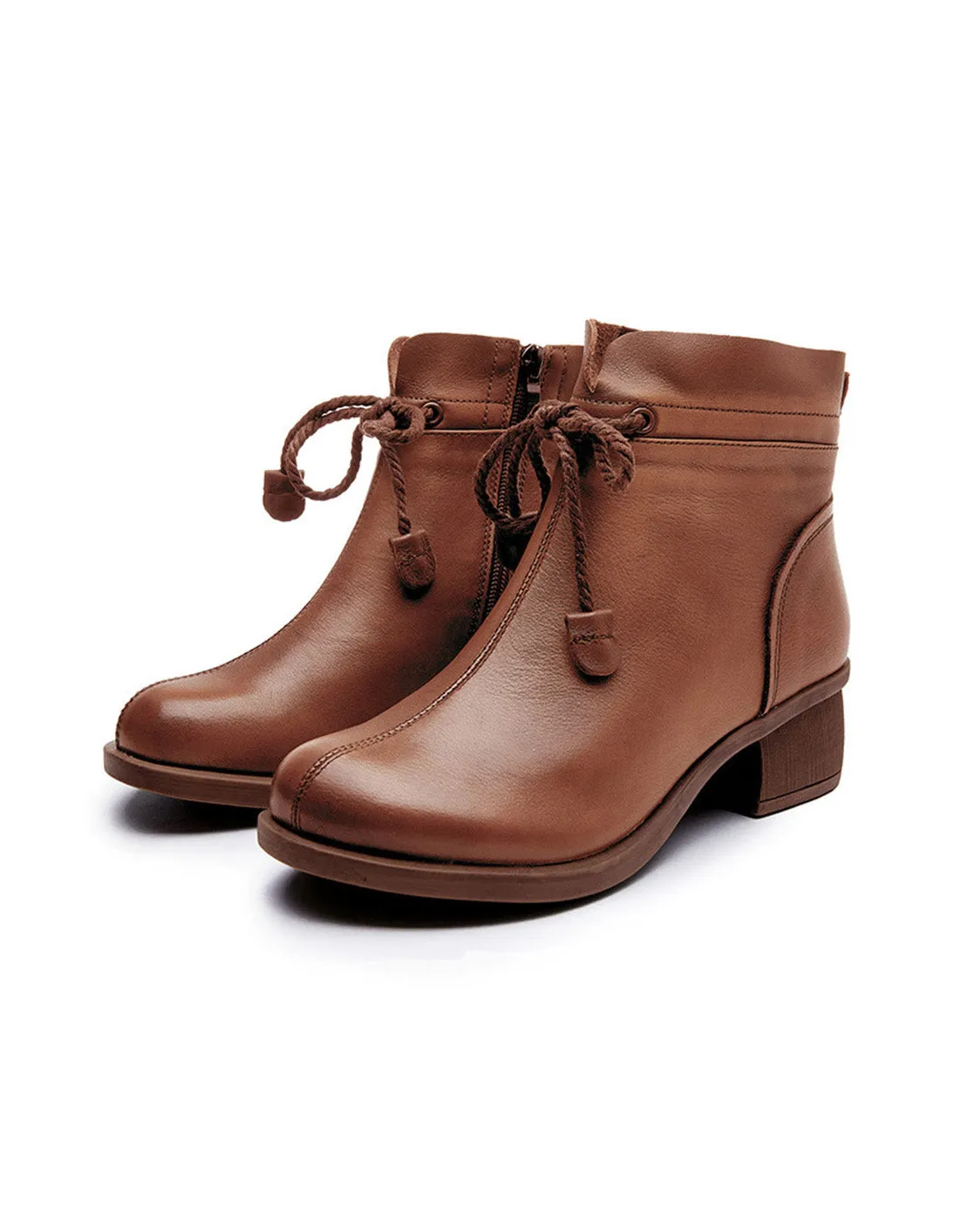 Leather Handmade Chunky Retro Short Boots