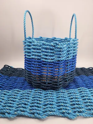 Lobster Rope Mat and Basket matching set Navy, Blue, Light Blue Ombre