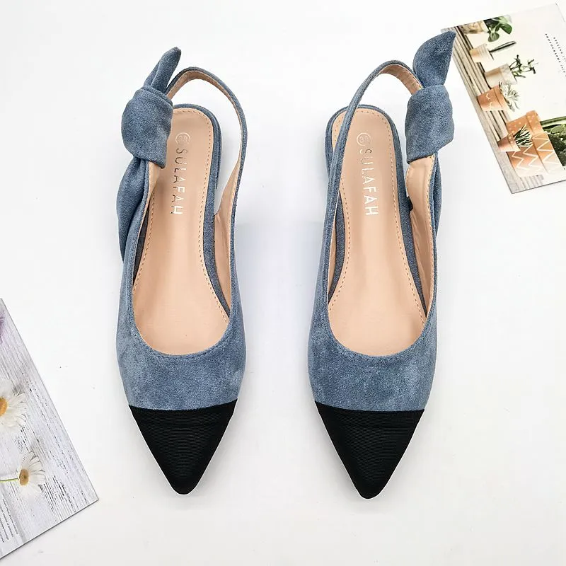 Low Heel Pointy Patchwork Color Kink Flats