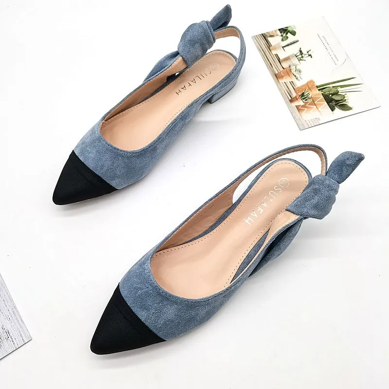 Low Heel Pointy Patchwork Color Kink Flats