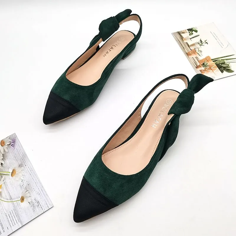 Low Heel Pointy Patchwork Color Kink Flats