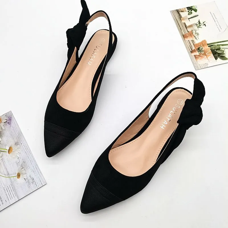 Low Heel Pointy Patchwork Color Kink Flats