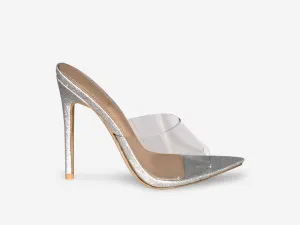 Maddie -  Silver Glitter Pointed Toe Perspex Peep Toe Heel