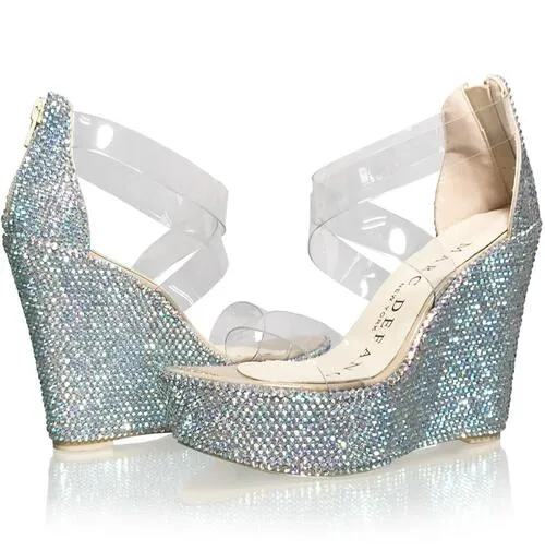 Marc Defang ANGELINA AB CRYSTAL Pageant Platform wedge heel prom shoe