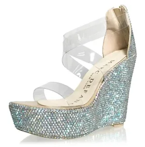Marc Defang ANGELINA AB CRYSTAL Pageant Platform wedge heel prom shoe
