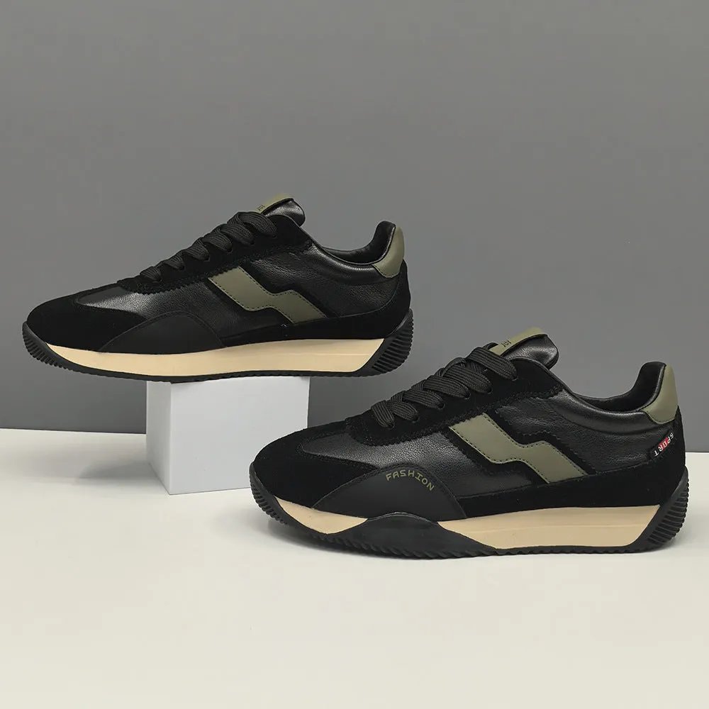 Men Fashion Patchwork Cowhide Casual Sneakers