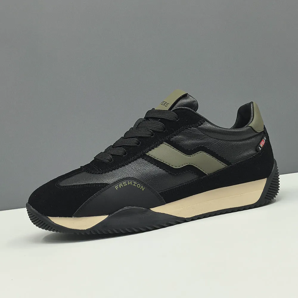 Men Fashion Patchwork Cowhide Casual Sneakers
